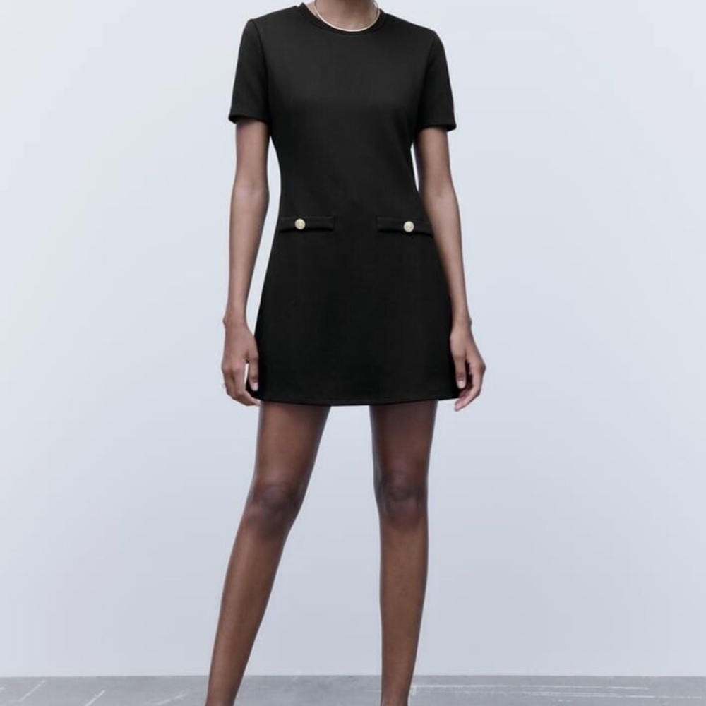 ZARA WOMAN NWT SS22 BLACK BUTTONED OTTOMAN KNIT DRESS NWT